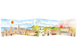 Arredamento cartoncino stampato da acquerelli originali Profilo di città Taormina, 